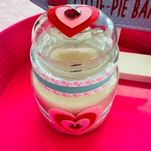 Handcrafted Heart Decorated Glass Jar with Lid. Candle